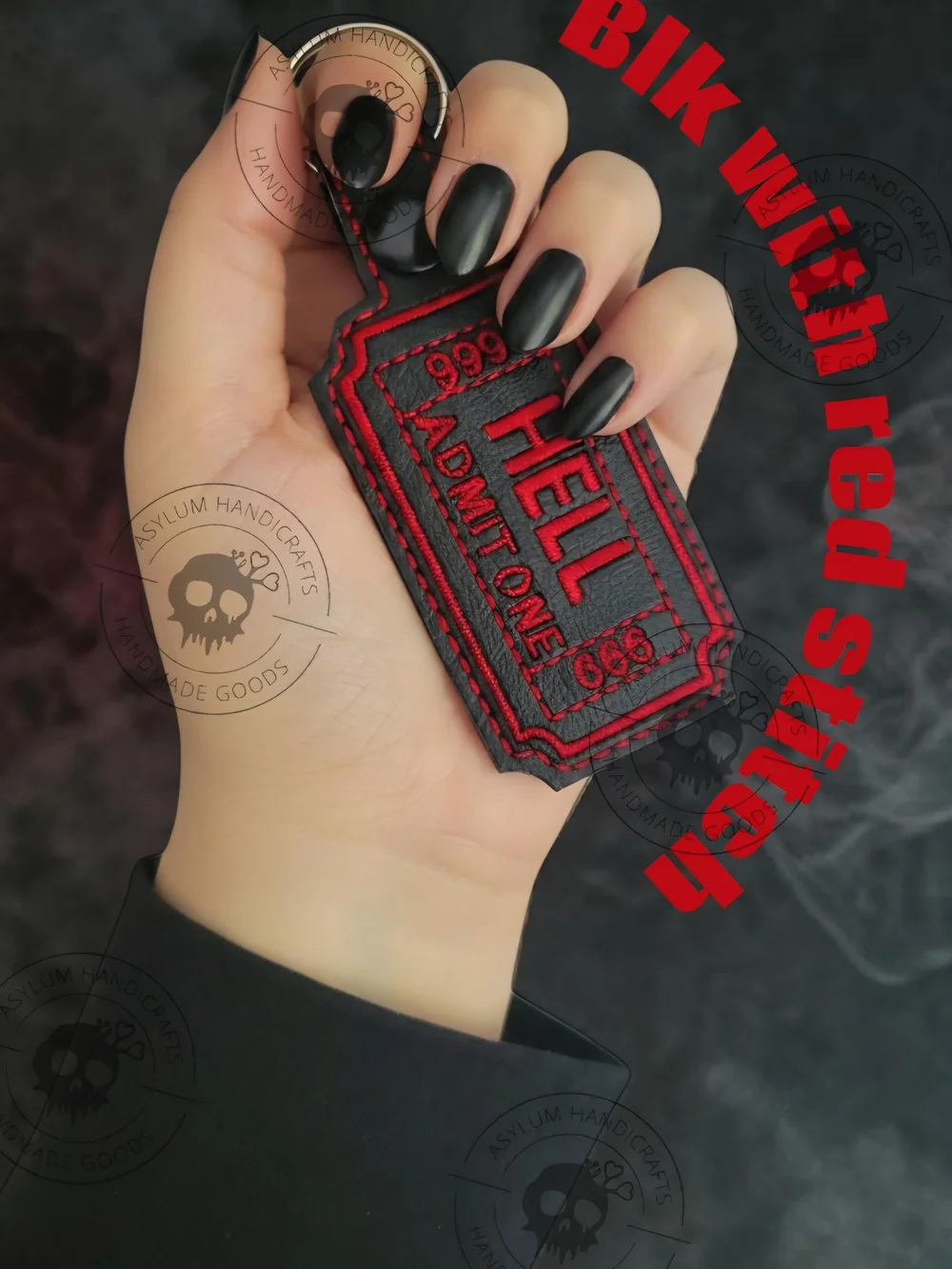 Black and Red Hell Ticket Faux Leather Keychain - Asylum Handicrafts